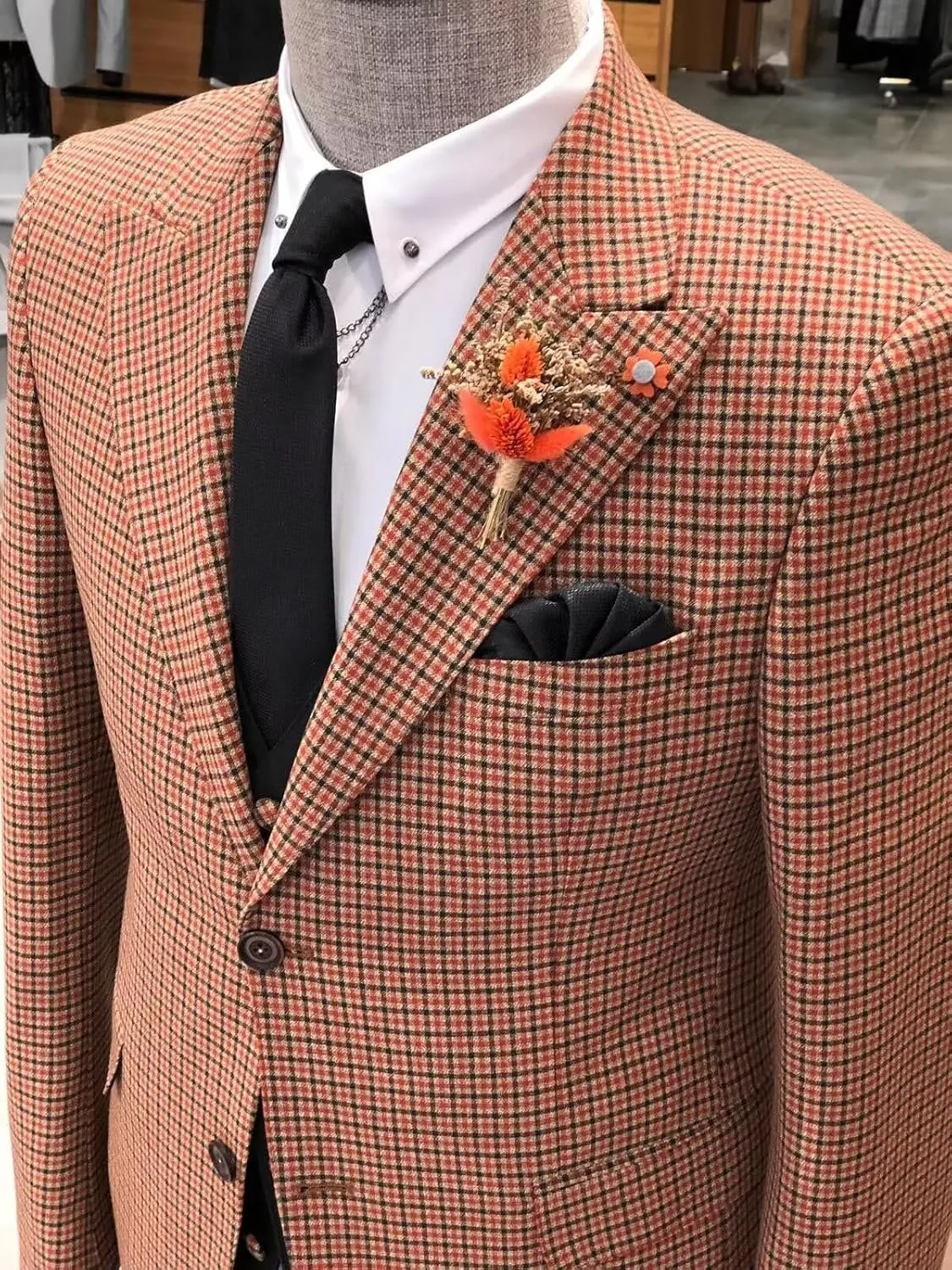 Wangyue Mens Houndstooth Plaid Blazer Casual Sports Coat Slim Fit Checkered Jacket Wedding Prom Blazer Coats Jackets