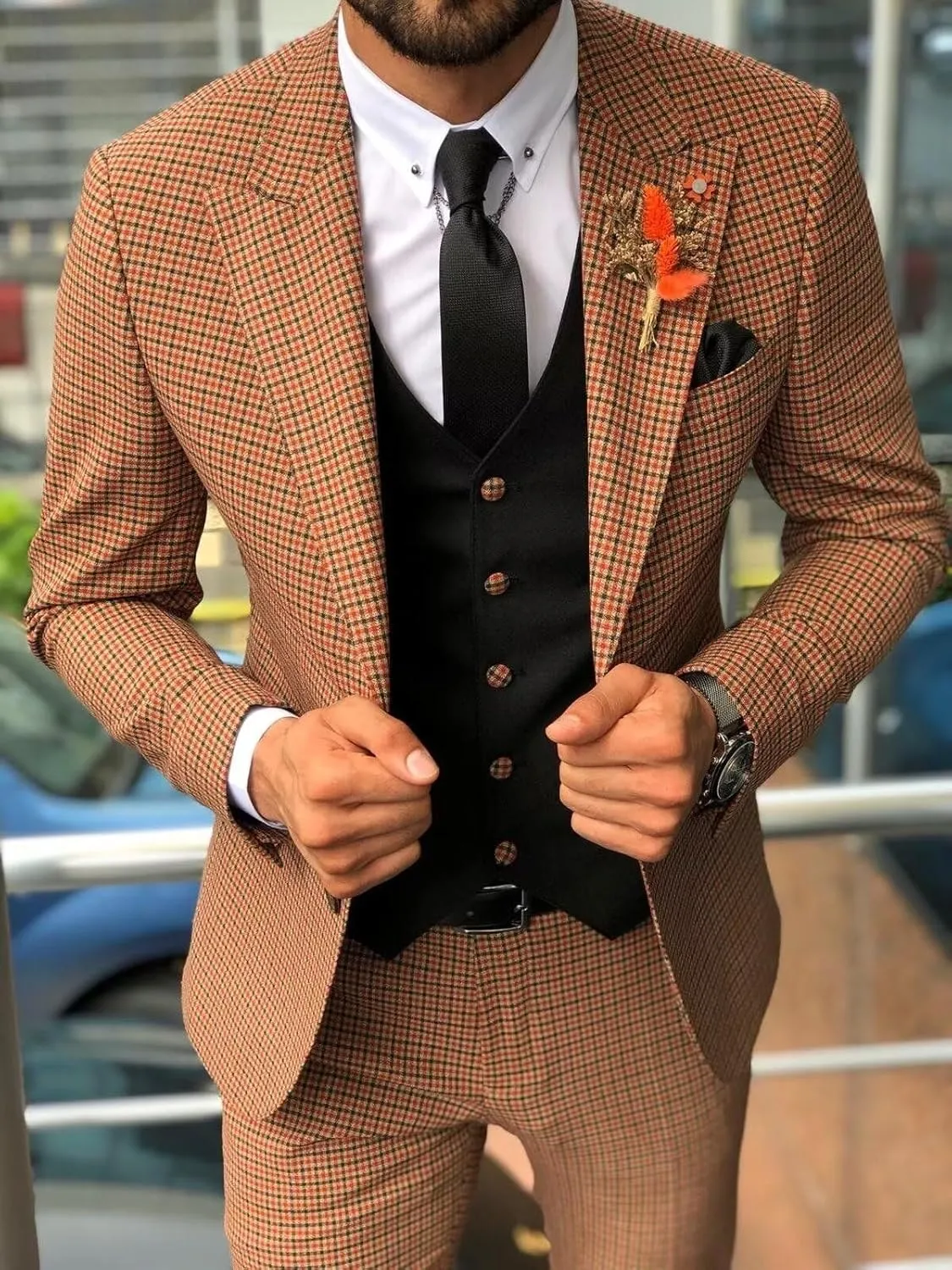 Wangyue Mens Houndstooth Plaid Blazer Casual Sports Coat Slim Fit Checkered Jacket Wedding Prom Blazer Coats Jackets
