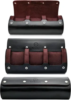 Watch Roll Case Organizer - Watch Travel Case for Men and Women - 3 Watch Carrying Case and Display - Jade Black with Mahogany Brown Interior Vegan Leather