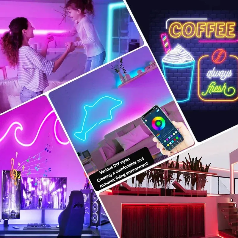 Waterproof Neon LED Strip Tuya App Control, USB-Powered, DIY Home Lighting  (1M-5M )
