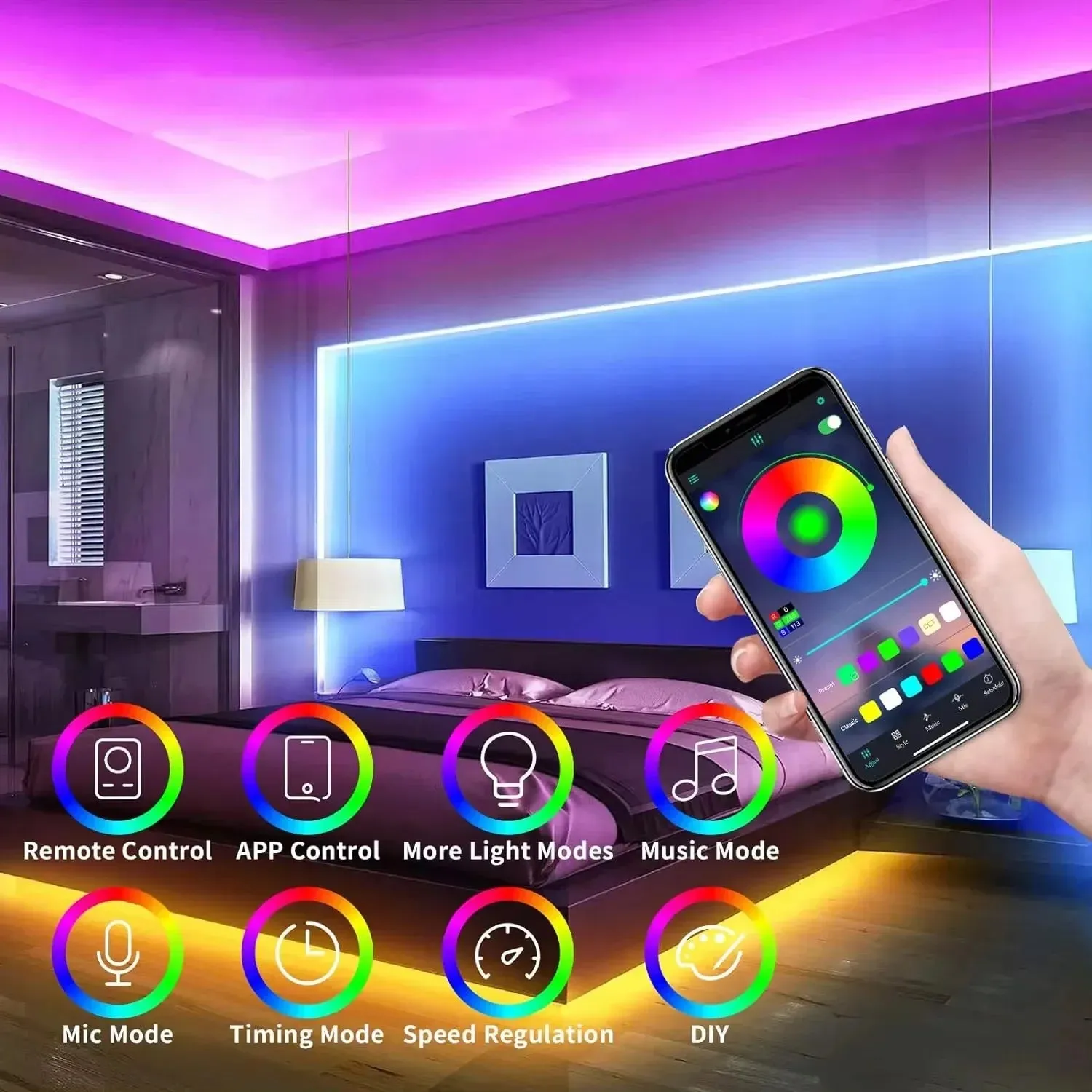 Waterproof Neon LED Strip Tuya App Control, USB-Powered, DIY Home Lighting  (1M-5M )