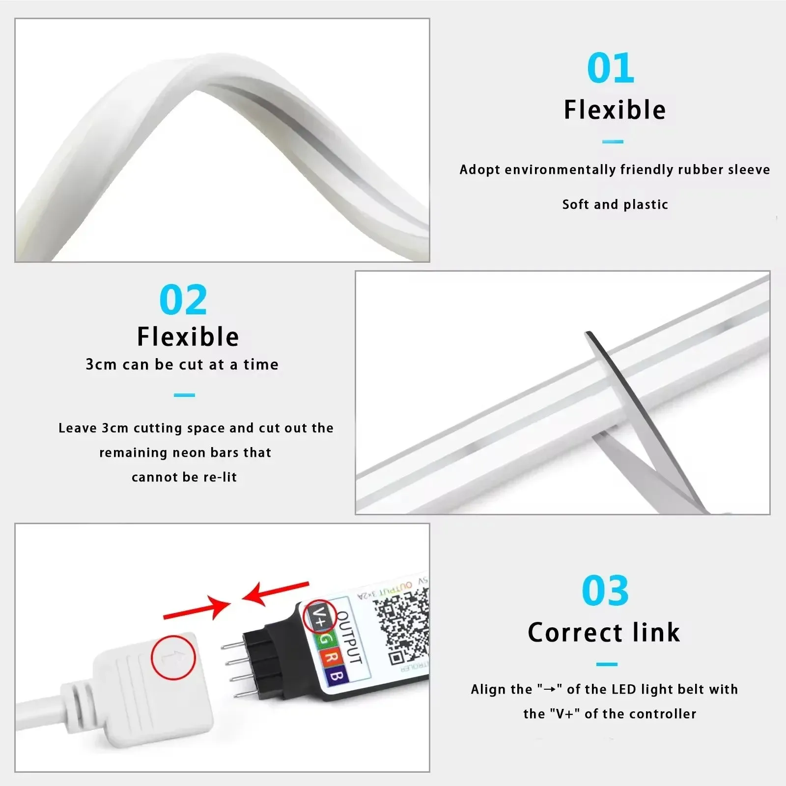 Waterproof Neon LED Strip Tuya App Control, USB-Powered, DIY Home Lighting  (1M-5M )