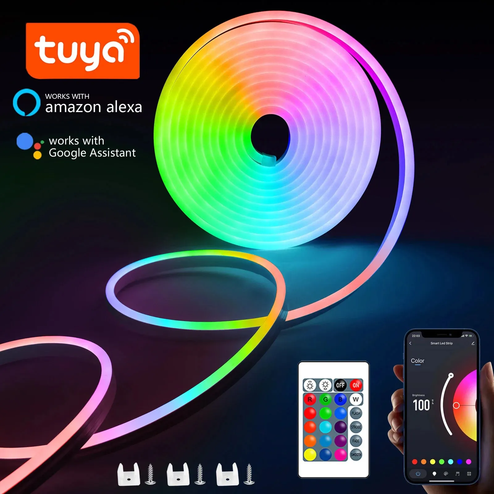 Waterproof Neon LED Strip Tuya App Control, USB-Powered, DIY Home Lighting  (1M-5M )