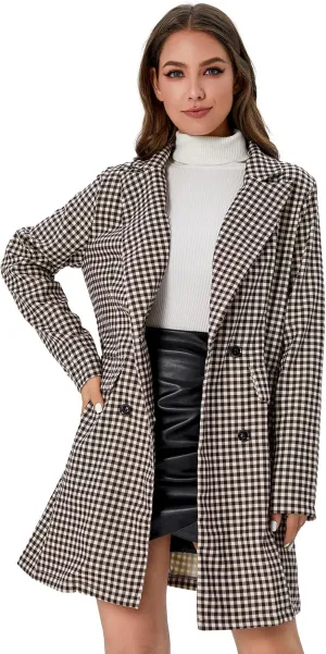 WDIRARA Women's Plaid Button Front Long Sleeve Blazer Elegant Gingham Jacket