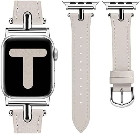 Wearlizer Leather Band Compatible with Apple Watch Band Women 38mm 40mm 41mm 42mm 44mm 45mm 49mm Dressy Fashion Leather Strap with T-shape Metal Buckle for iWatch Bands Ultra SE Series 8 7 6 5 4 3 2 1