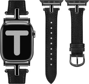 Wearlizer Leather Band Compatible with Apple Watch Band Women 38mm 40mm 41mm 42mm 44mm 45mm 49mm Dressy Fashion Leather Strap with T-shape Metal Buckle for iWatch Bands Ultra SE Series 8 7 6 5 4 3 2 1