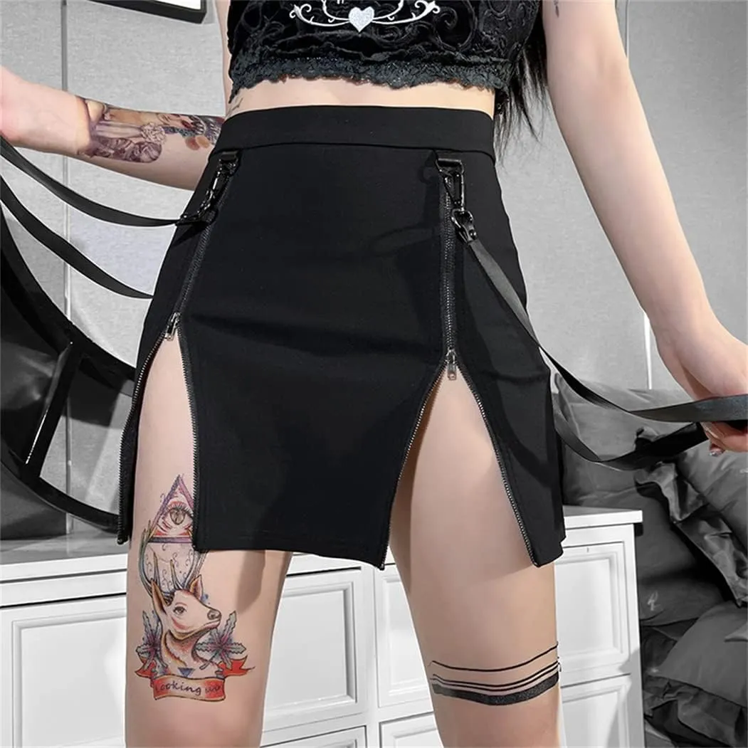 win2win Punk Goth Skirt Black Gothic Grunge Y2k Skirts for Women or Teen Girls