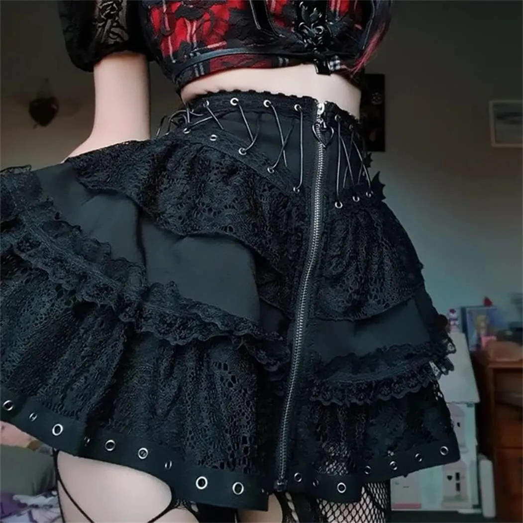 win2win Punk Goth Skirt Black Gothic Grunge Y2k Skirts for Women or Teen Girls