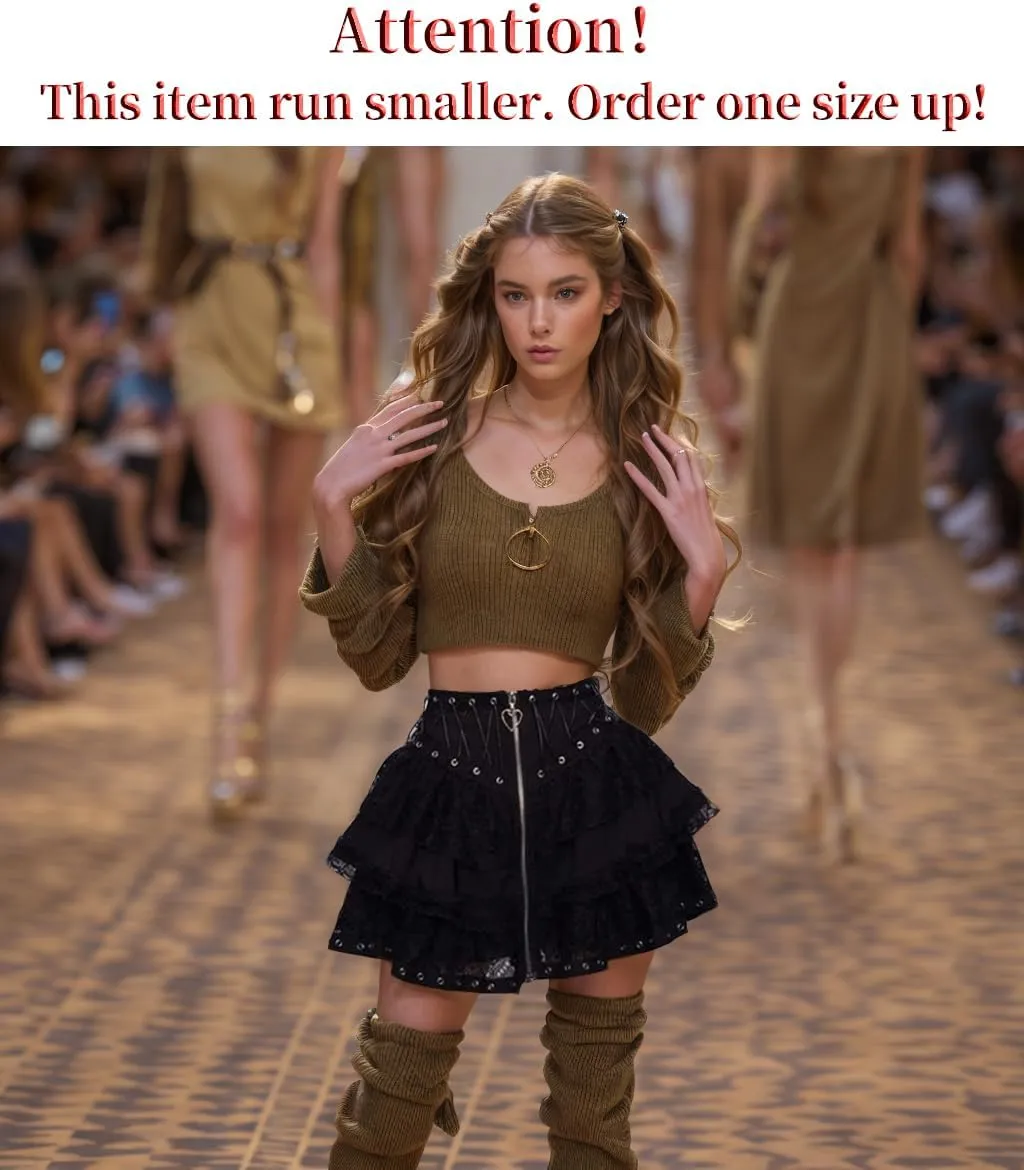 win2win Punk Goth Skirt Black Gothic Grunge Y2k Skirts for Women or Teen Girls