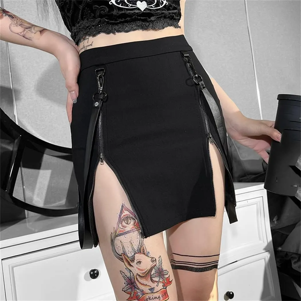 win2win Punk Goth Skirt Black Gothic Grunge Y2k Skirts for Women or Teen Girls