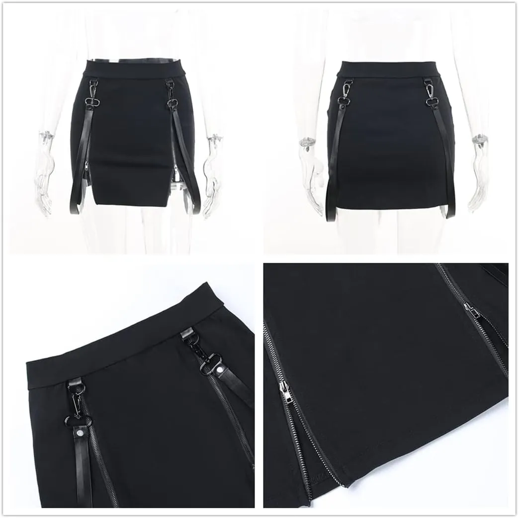 win2win Punk Goth Skirt Black Gothic Grunge Y2k Skirts for Women or Teen Girls