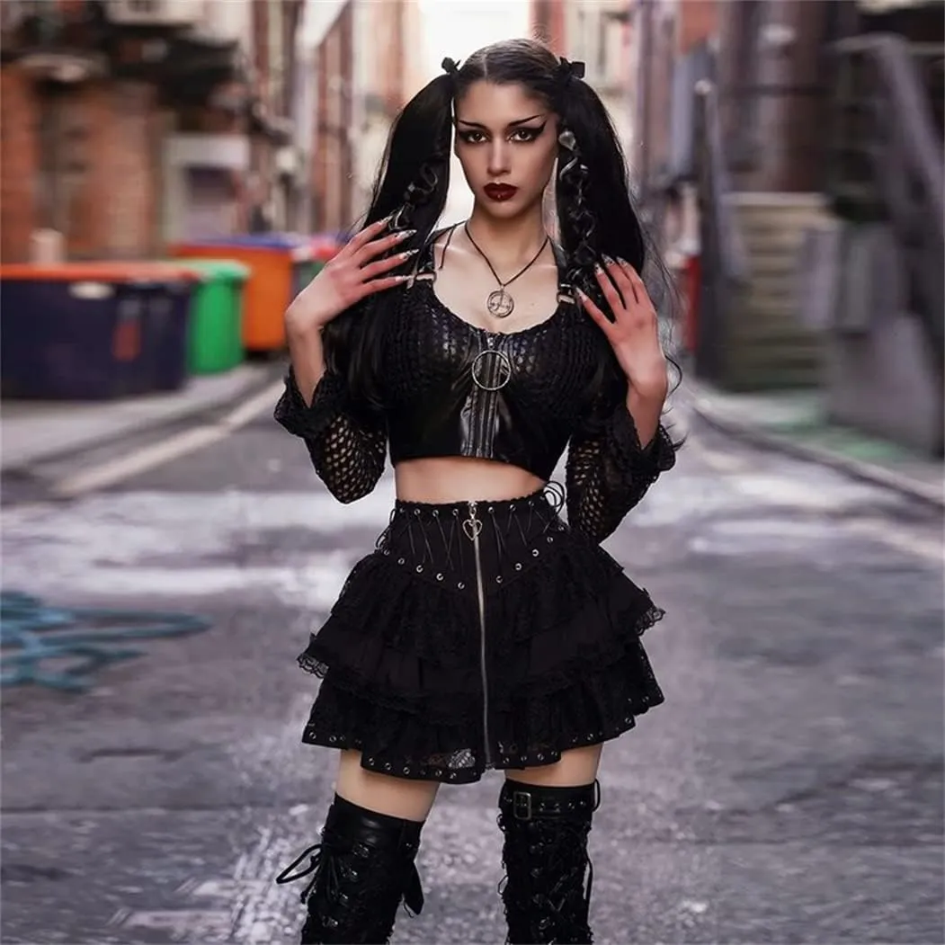 win2win Punk Goth Skirt Black Gothic Grunge Y2k Skirts for Women or Teen Girls
