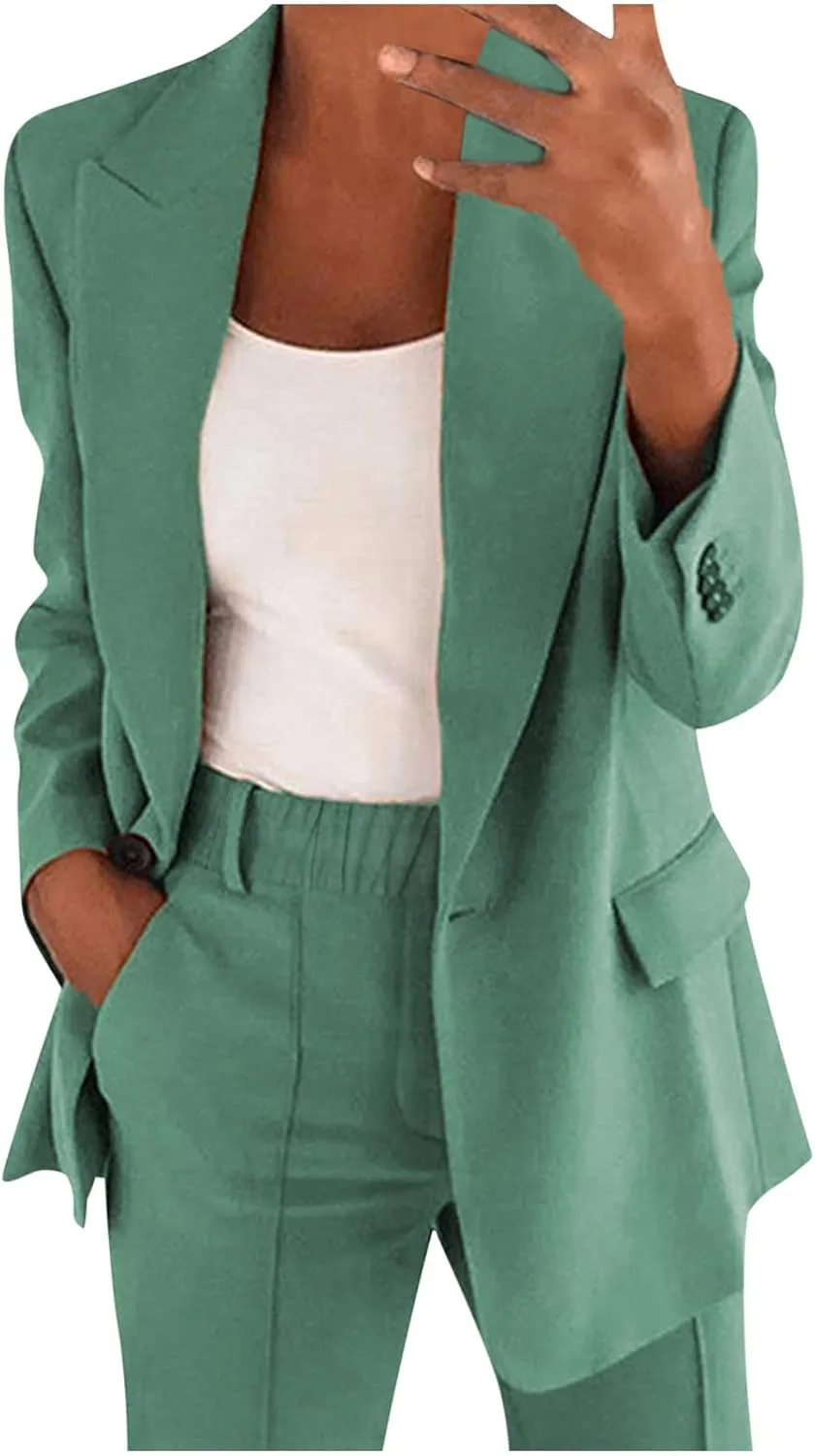 Women Business Casual Blazer Pant Suit Set for Work Spring Two Piece Outfits Blazer Jacket and Pants Plus Size, Large