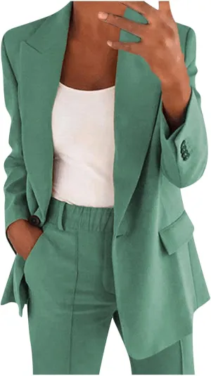 Women Business Casual Blazer Pant Suit Set for Work Spring Two Piece Outfits Blazer Jacket and Pants Plus Size, Large