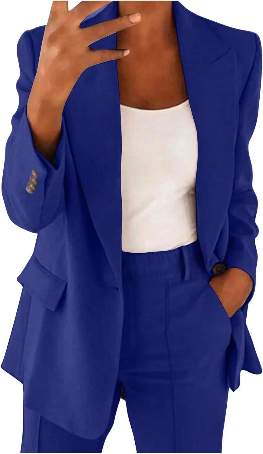 Women Business Casual Blazer Pant Suit Set for Work Spring Two Piece Outfits Blazer Jacket and Pants Plus Size, Large