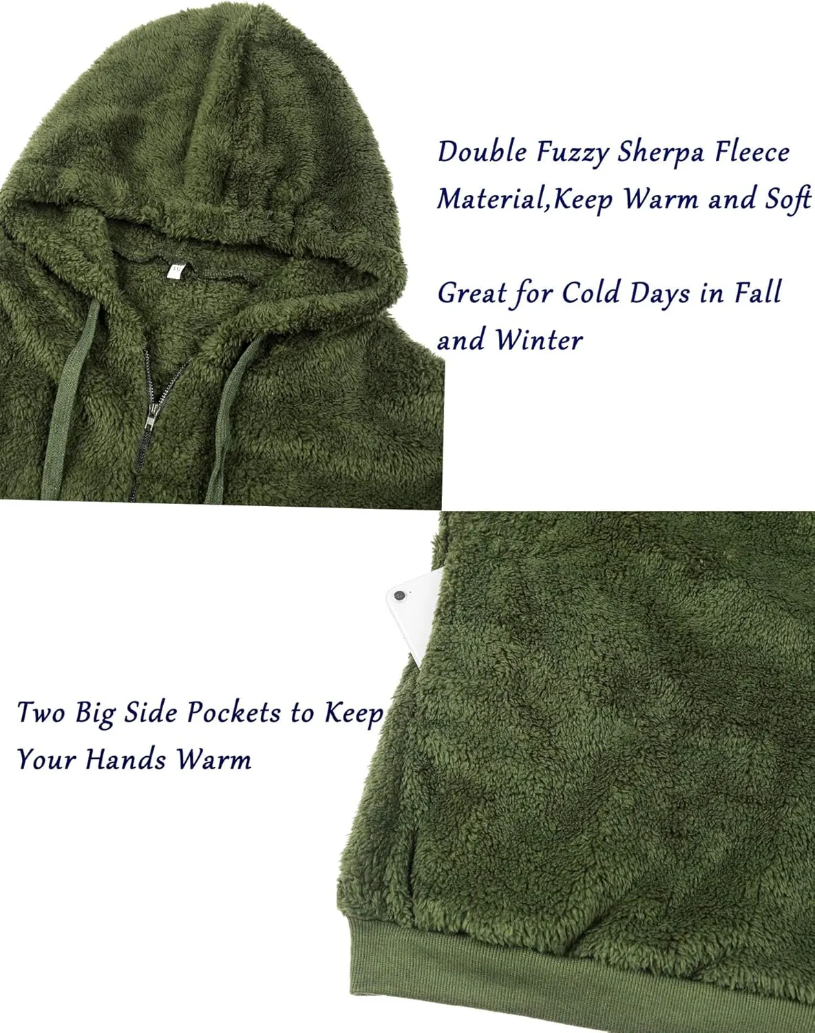 Women Casual Double Fuzzy Sweatshirt Faux Fleece Zip Pullover Hoodies Coat Outwear S-XXL