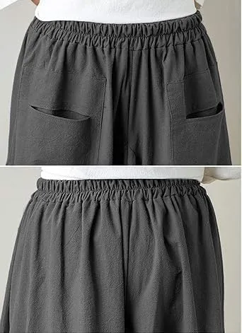 Women Casual Skirts Vintage Linen Cotton High Waisted Summer Midi Skirt