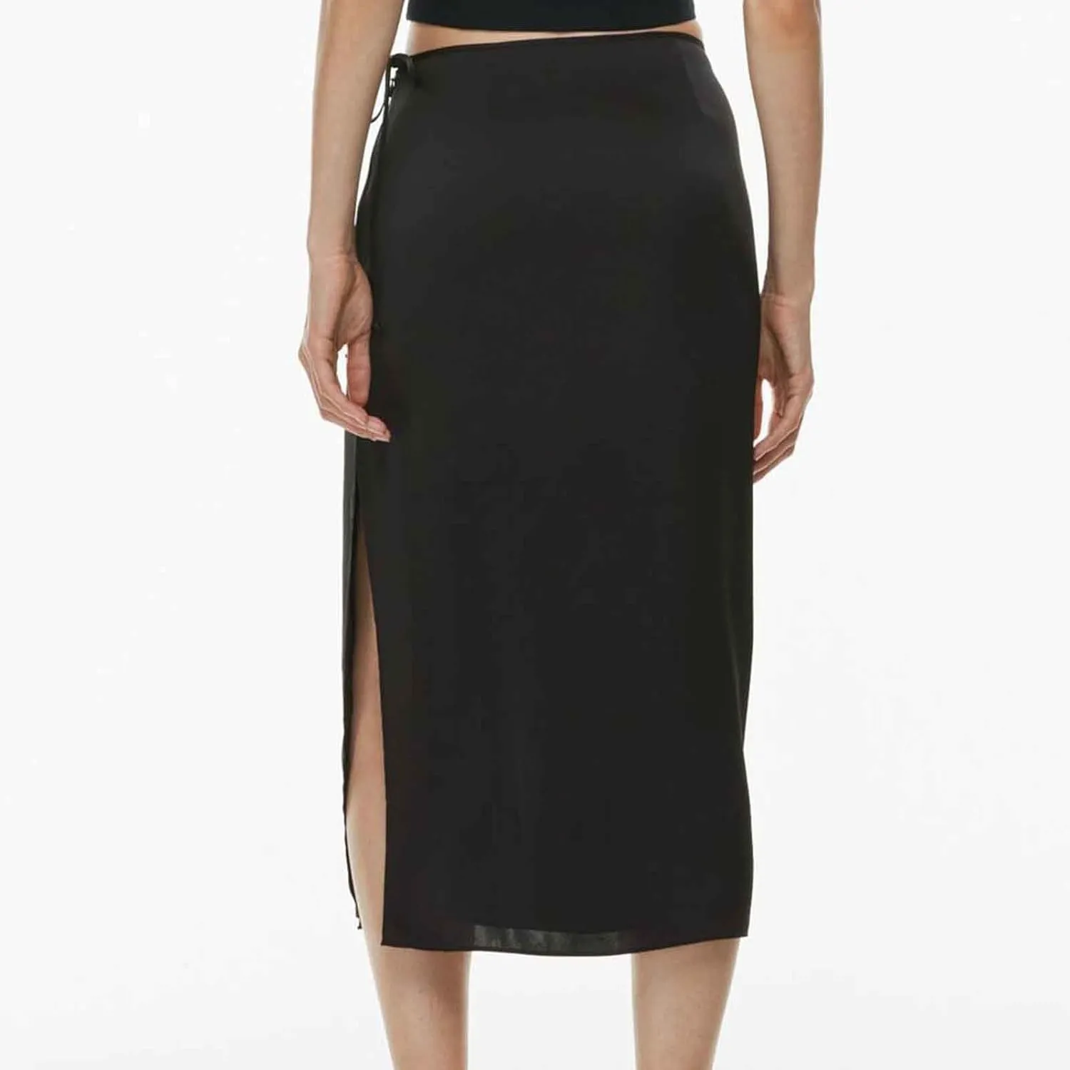 Women Drawstring High Waisted Maxi Skirt Solid Color Comfy Casual Skirt Side Split Hem Vacation Lounge Long Skirt