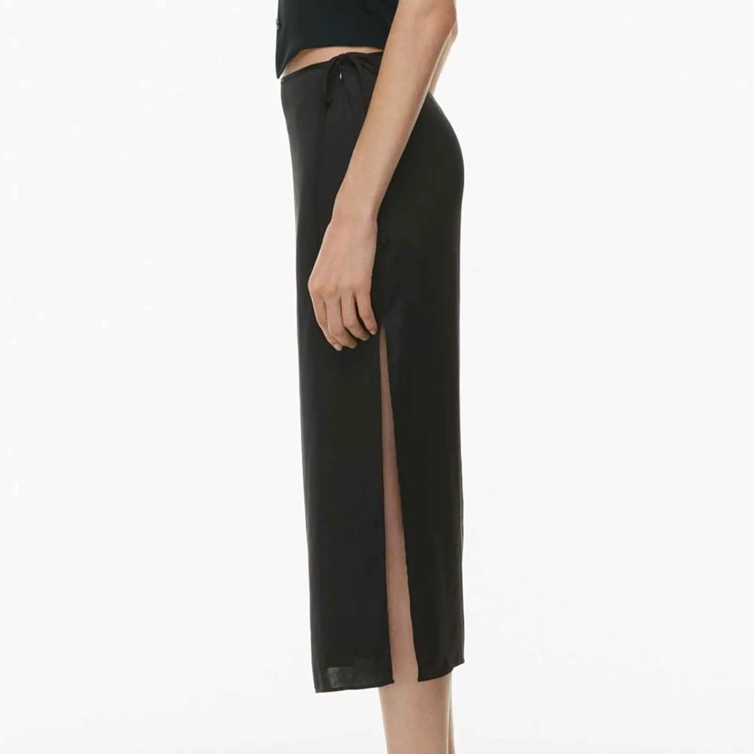Women Drawstring High Waisted Maxi Skirt Solid Color Comfy Casual Skirt Side Split Hem Vacation Lounge Long Skirt