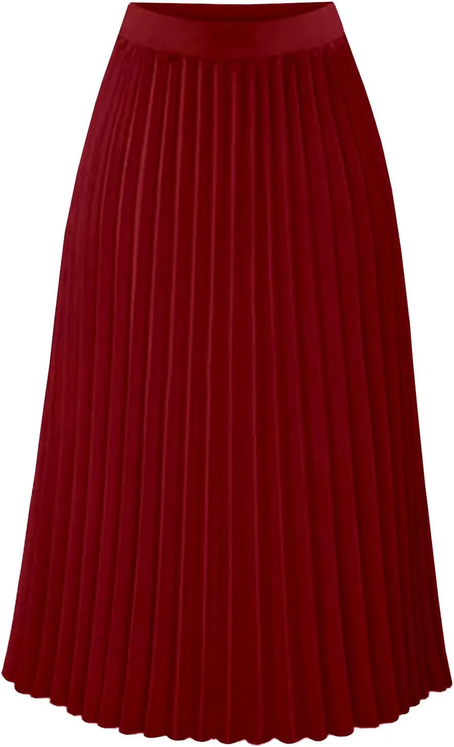 Women Elastic High Waist Pleated Skirt Solid Color Chiffon Casual Midi Swing A-line Skirts