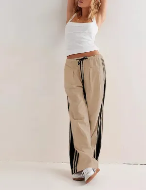 Women Emo Grunge Wide Leg Track Pants Y2K Side Striped Palazzo Pants Vintage Hippie Drawstring Sweatpants with Pockets