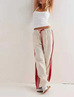 Women Emo Grunge Wide Leg Track Pants Y2K Side Striped Palazzo Pants Vintage Hippie Drawstring Sweatpants with Pockets