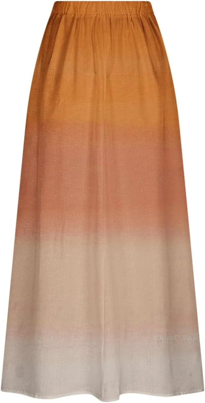 Women Maxi Skirt Gradient Color Loose Fit Stretchy Summer Skirt with Pockets Pleated Comfy Trendy 2025 Casual Skirt