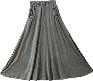 Women Maxi Skirt High Waisted Solid Color Summer Casual Skirt Pleated Swing Beach Skirt with Pockets for Vacation
