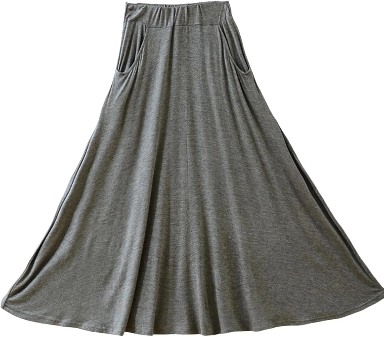 Women Maxi Skirt High Waisted Solid Color Summer Casual Skirt Pleated Swing Beach Skirt with Pockets for Vacation
