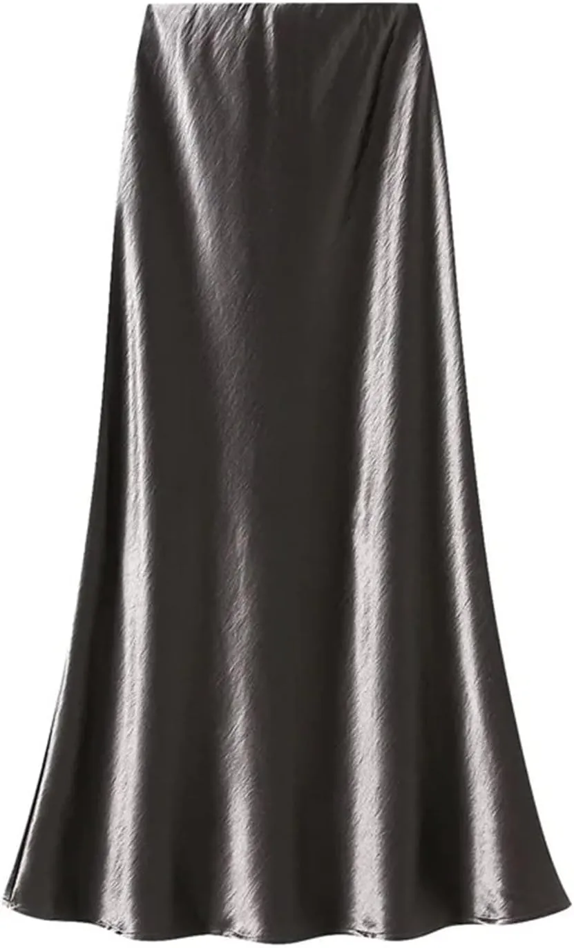 Women Pleated Flowing Satin Tight Midi Skirt Elegant Women Mermaid Skirt