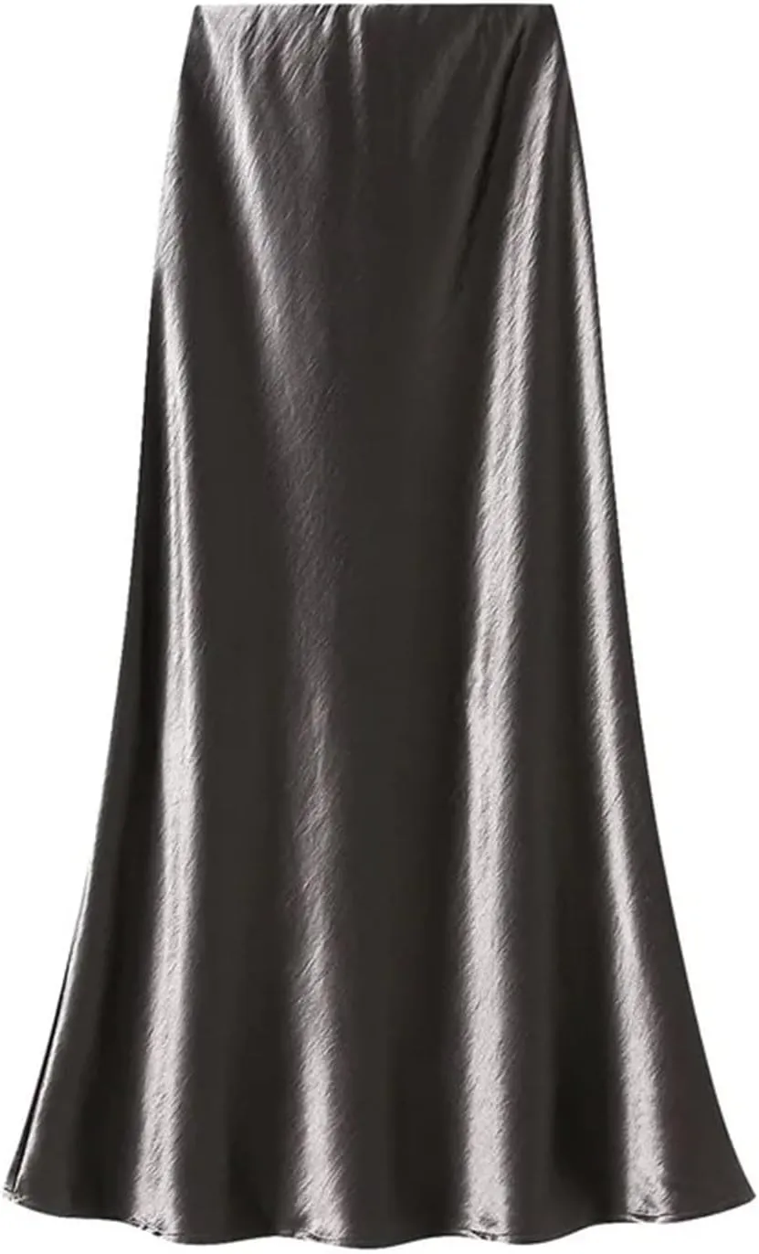 Women Pleated Flowing Satin Tight Midi Skirt Elegant Women Mermaid Skirt