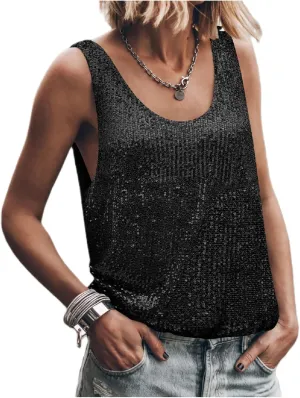Women Sequin Sparkle Halter Crop Top Sexy Cowl Neck Backless Beaded Cami Tank Tops Y2K Glitter Party Rave Outfits