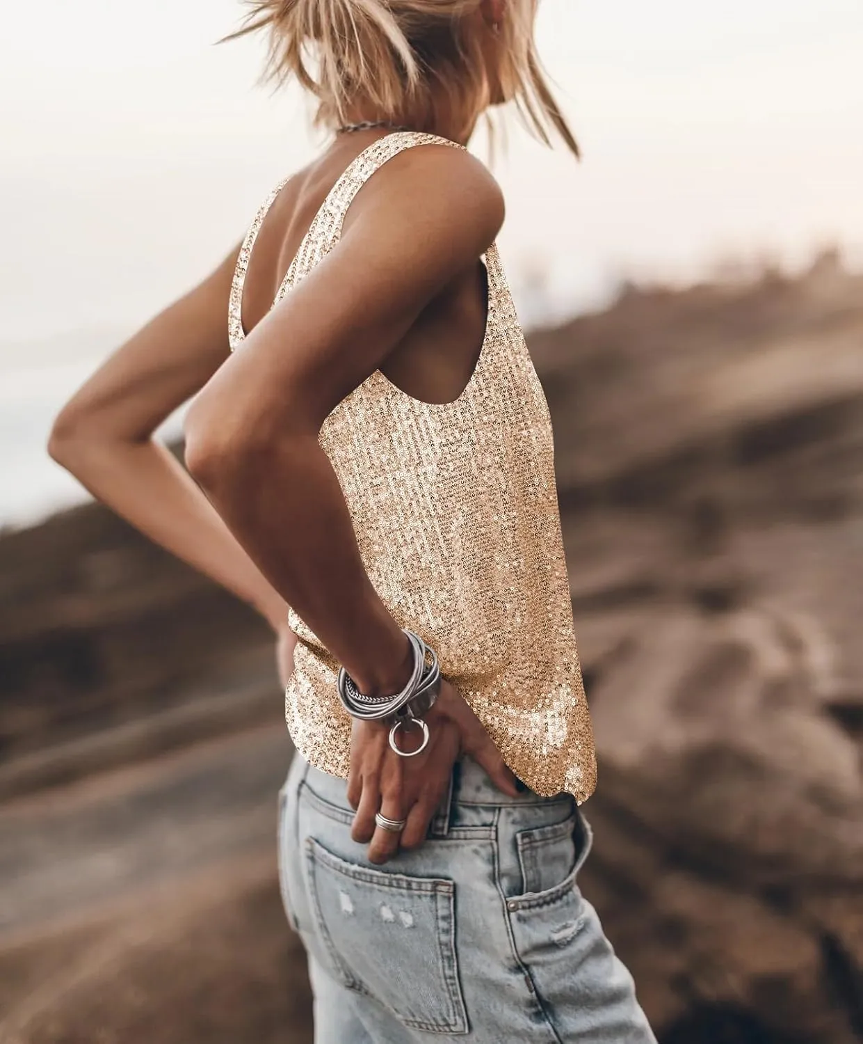 Women Sequin Sparkle Halter Crop Top Sexy Cowl Neck Backless Beaded Cami Tank Tops Y2K Glitter Party Rave Outfits