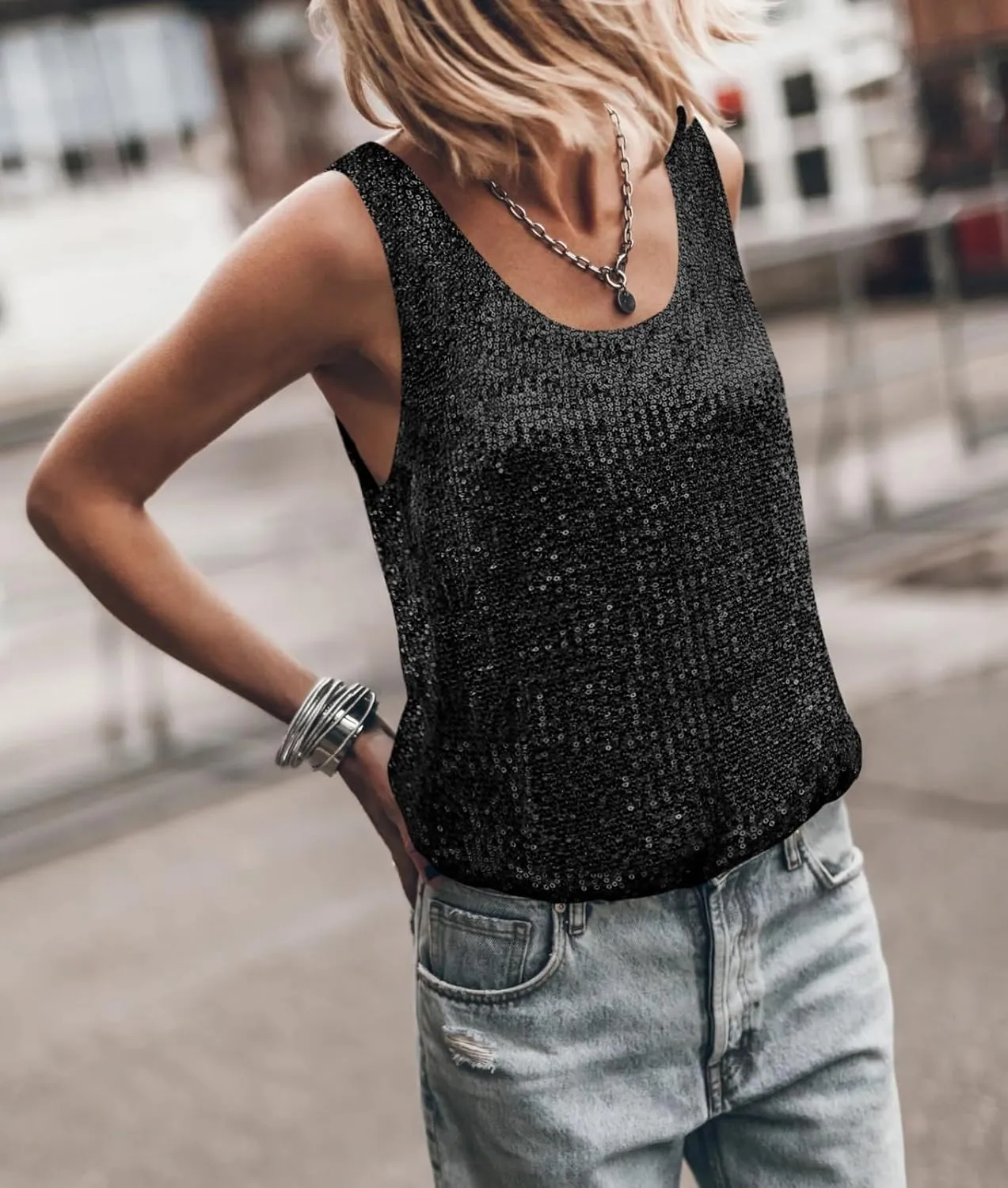 Women Sequin Sparkle Halter Crop Top Sexy Cowl Neck Backless Beaded Cami Tank Tops Y2K Glitter Party Rave Outfits