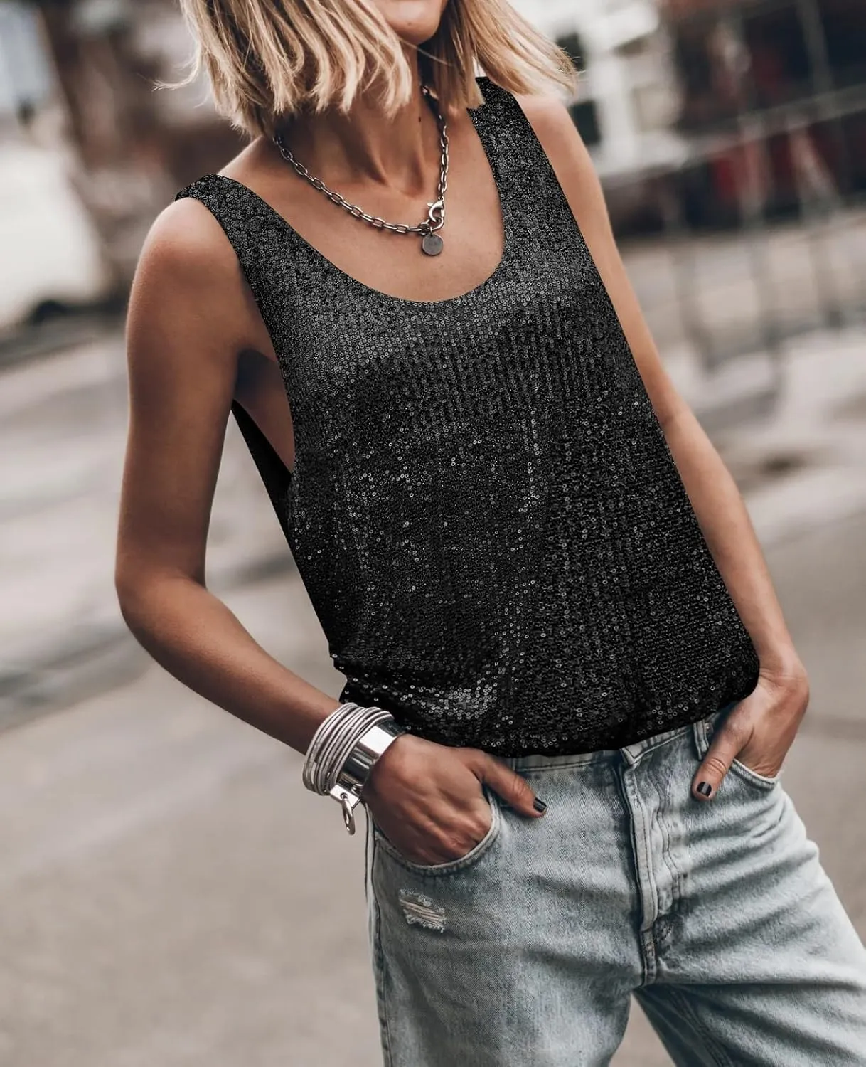 Women Sequin Sparkle Halter Crop Top Sexy Cowl Neck Backless Beaded Cami Tank Tops Y2K Glitter Party Rave Outfits