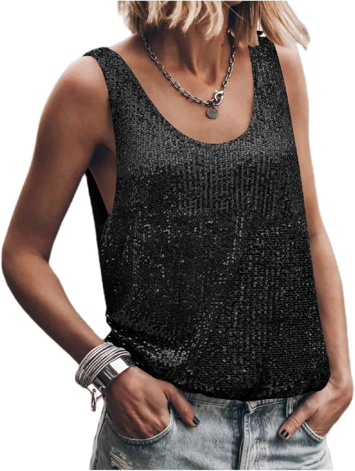 Women Sequin Sparkle Halter Crop Top Sexy Cowl Neck Backless Beaded Cami Tank Tops Y2K Glitter Party Rave Outfits