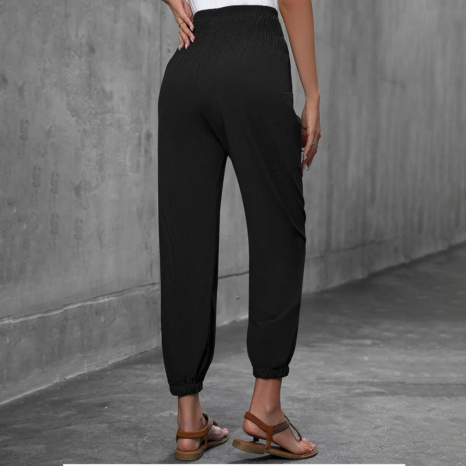 Women Wide Leg Flowy Pants 2025 Summer Casual High Waisted Baggy Loose Boho Beach Vacation Palazzo Lantern Trousers