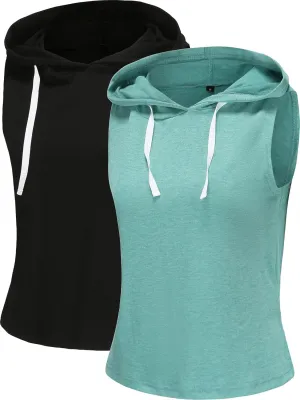 Womens 2 Pack Workout Tops Sleeveless Hooded Tank Top Casual Athletic Gym Exercise Shirts for Women