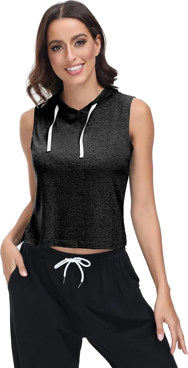 Womens 2 Pack Workout Tops Sleeveless Hooded Tank Top Casual Athletic Gym Exercise Shirts for Women
