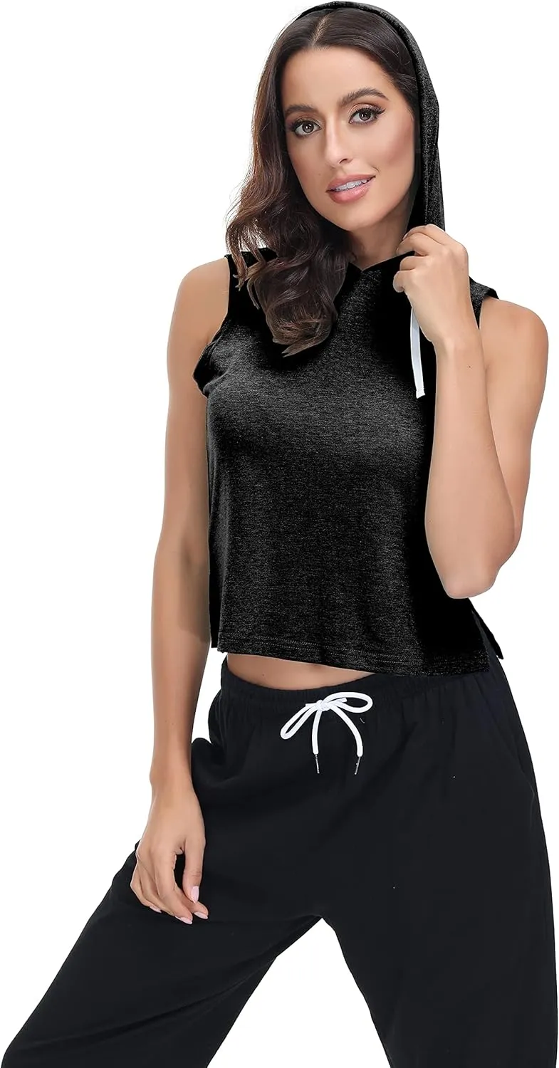 Womens 2 Pack Workout Tops Sleeveless Hooded Tank Top Casual Athletic Gym Exercise Shirts for Women