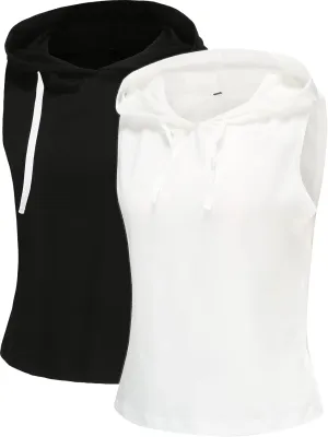 Womens 2 Pack Workout Tops Sleeveless Hooded Tank Top Casual Athletic Gym Exercise Shirts for Women