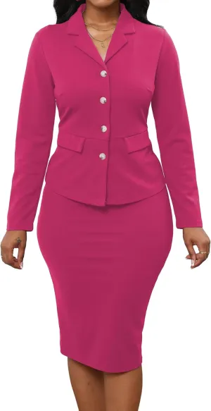 Women's 2 Piece Outfits Business Work Clothes Blazer Jacket and Skirt Set Suits