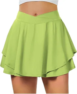 Womens Athletic Skirts Tennis Golf Shorts Criss Cross Waist High Waisted Flowy Pleated Skirts Tummy Control Skorts