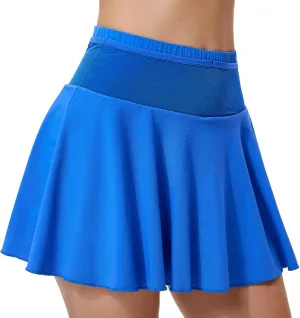 Women's Athletic Tennis Skirt with Inner Shorts, High Waist Sports Skirt, Soft Nylon Spandex Blend, Blue Workout Skort