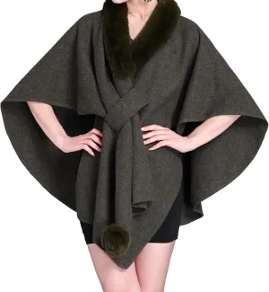 Womens Batwing Sleeve Fur Collar Cloak Shawl ScarfFaux Fur Shawls Jackets V Neck Cape Coats