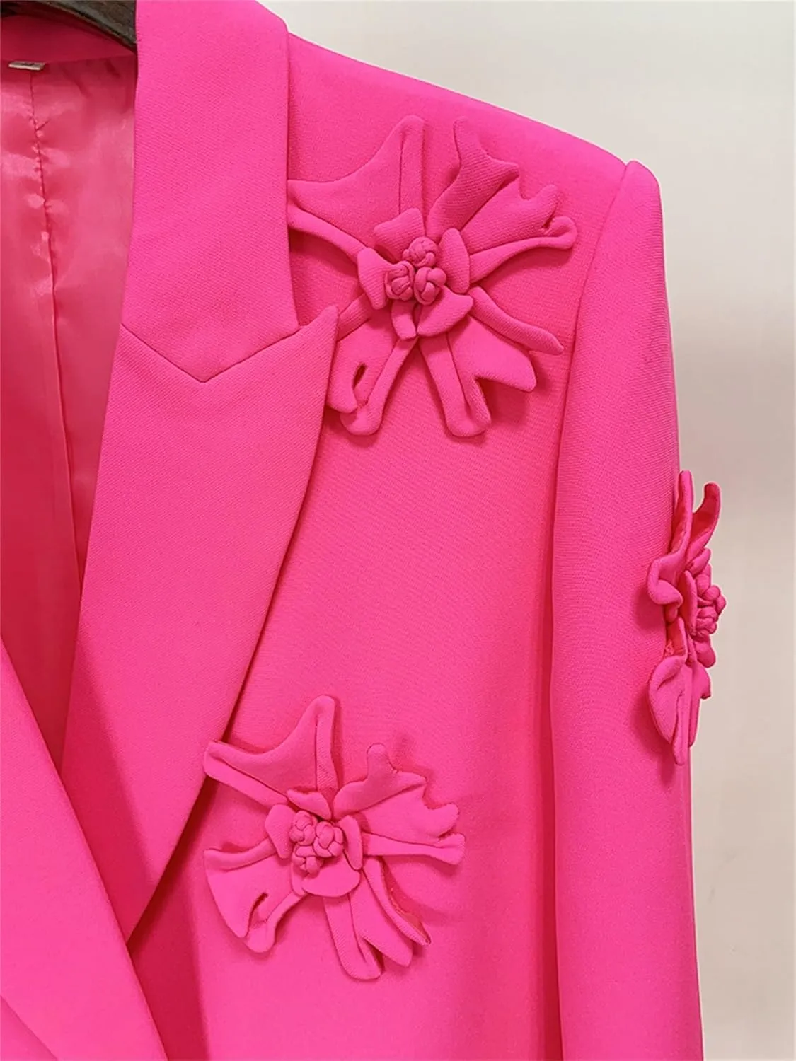 Womens Blazer Coats Notched Long Sleeve Double Breasted Jacket Flower Appliques Wedding Party Long Blazers