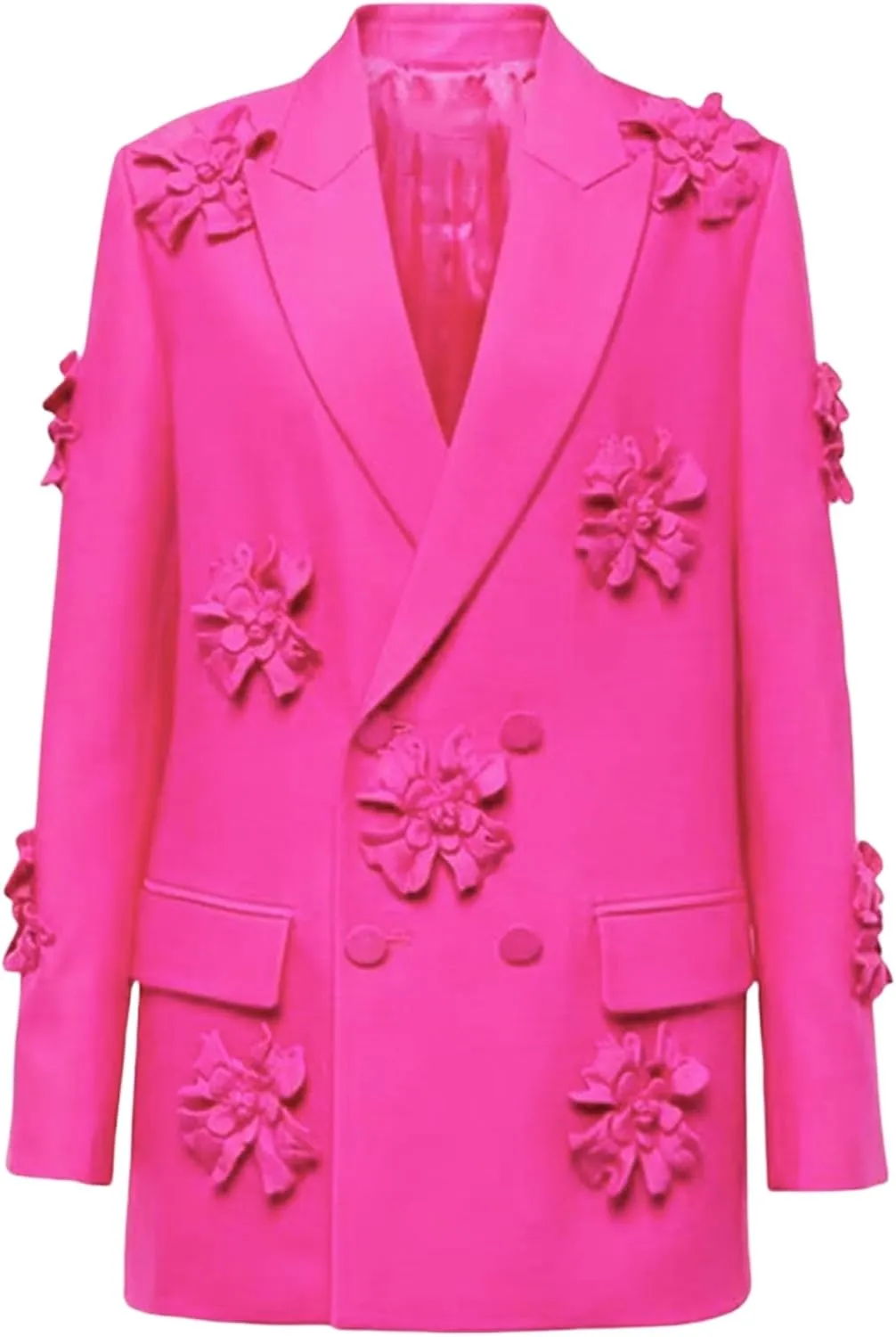 Womens Blazer Coats Notched Long Sleeve Double Breasted Jacket Flower Appliques Wedding Party Long Blazers