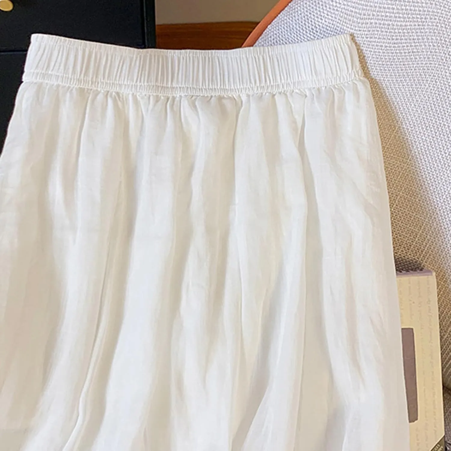 Women's Boho Cotton Linen Long Flowy Skirt High Waist A Line Double Layer Casual Elegant Flowy Swing Maxi Skirts