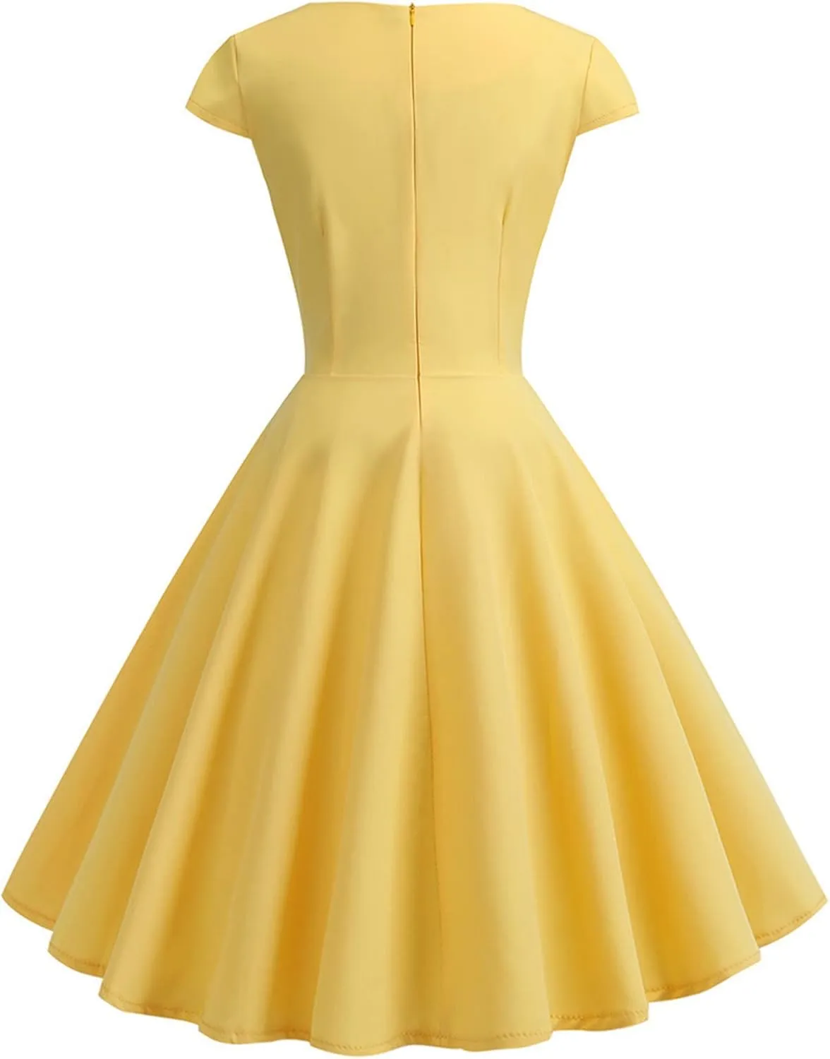 Womens Cap Sleeve 1950s Retro Vintage Cocktail Swing Dresses Elegant Pleated A-Line Midi Dress Evening Party Dress