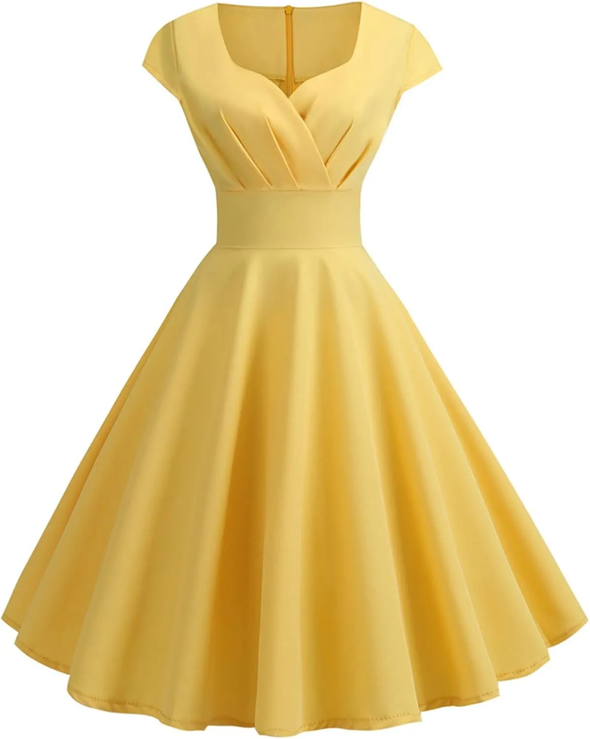 Womens Cap Sleeve 1950s Retro Vintage Cocktail Swing Dresses Elegant Pleated A-Line Midi Dress Evening Party Dress